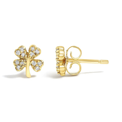 An image displaying 10K Yellow Gold Diamond Accent 4 Leaf Clover Stud Earrings by Infinite Jewels