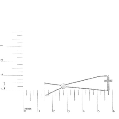 An image displaying .925 Sterling Silver Diamond Accent Cross Bolo Bracelet (I-J Color, I1-I2 Clarity) - 7" by Infinite Jewels