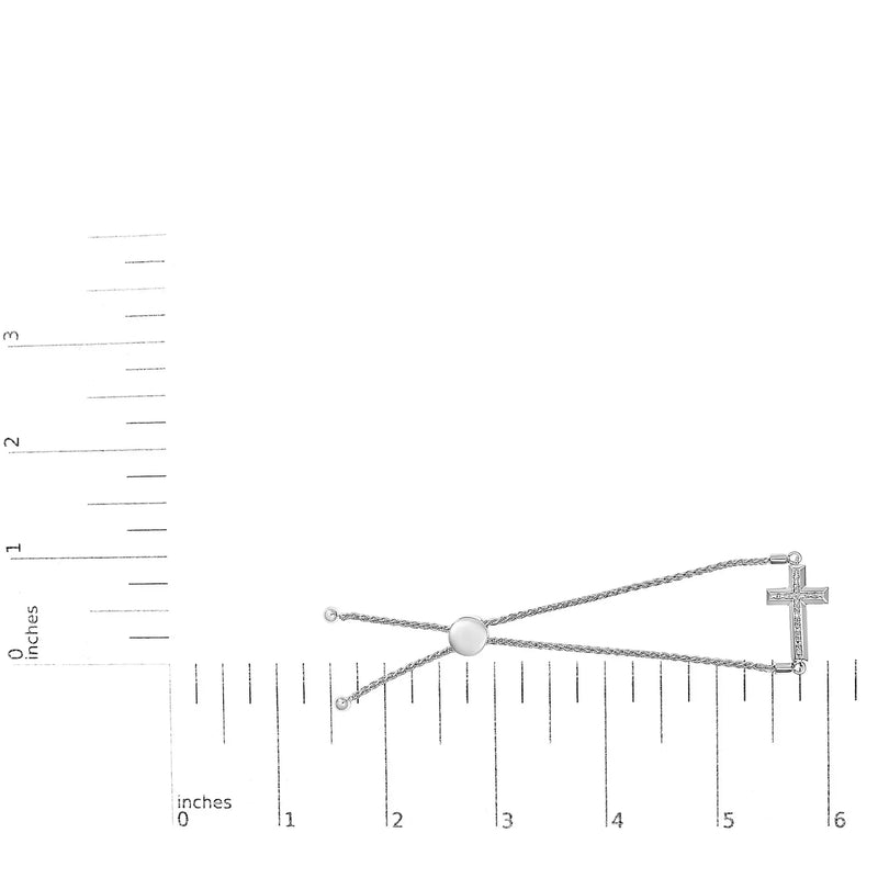 An image displaying .925 Sterling Silver Diamond Accent Cross Bolo Bracelet (I-J Color, I1-I2 Clarity) - 7" by Infinite Jewels