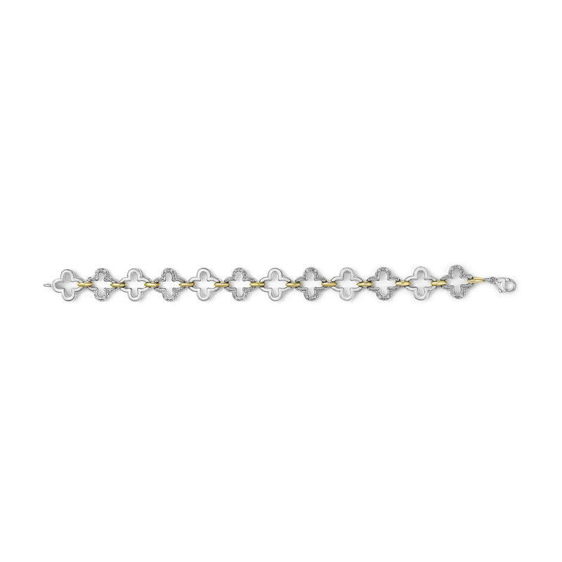 An image displaying .925 Two-tone Sterling Silver 1/10 Cttw Natural Round Diamond Fashion Tennis Bracelet (I-J Color, I1-I2 Clarity) - 7" by Infinite Jewels