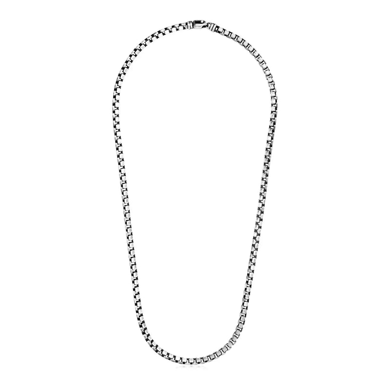 An image displaying Sterling Silver Gunmetal Finish Round Box Chain Necklace by Orca Market