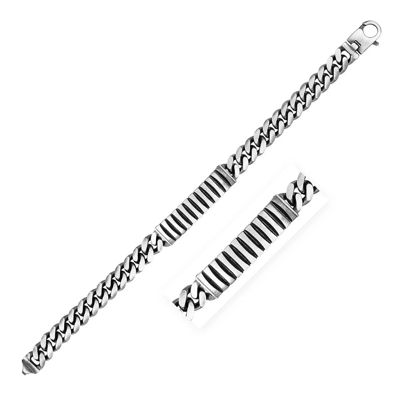 An image displaying Sterling Silver Gunmetal Finish Cuban Link ID Style Bracelet by Orca Market