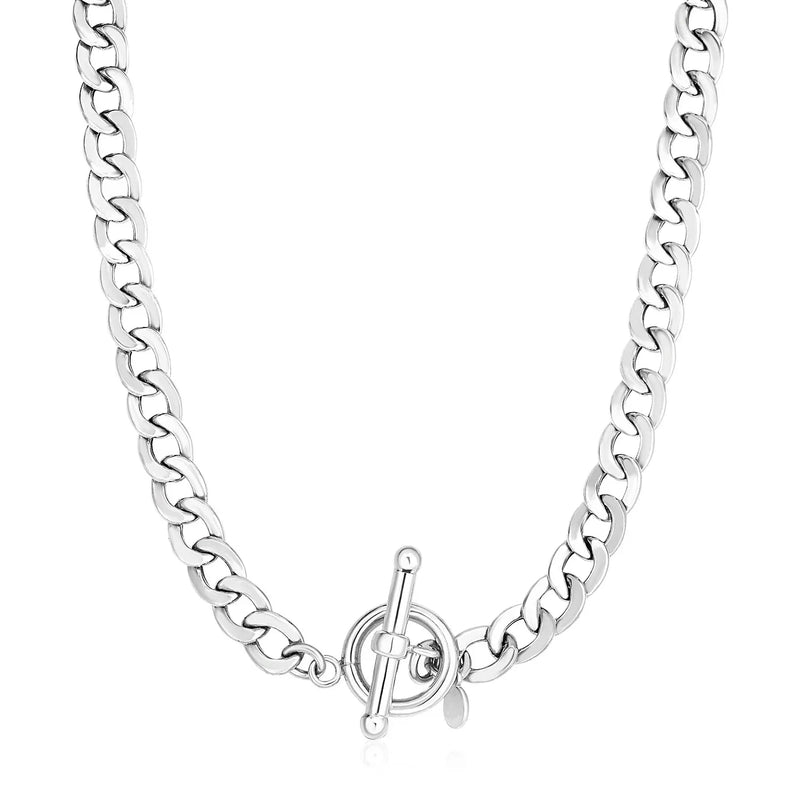 An image displaying Sterling Silver Polished Wide Link Toggle Necklace by Orca Market