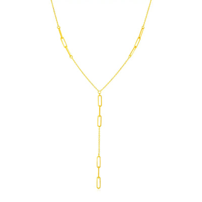 An image displaying 14K Yellow Gold Lariat Necklace with Paperclip Chain Stations by Orca Market