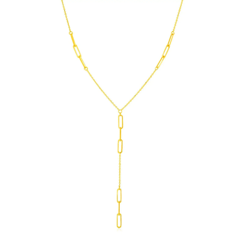An image displaying 14K Yellow Gold Lariat Necklace with Paperclip Chain Stations by Orca Market