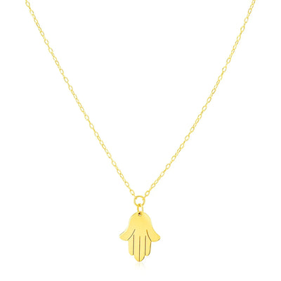 An image displaying 14K Yellow Gold Hand of Hamsa Necklace by Orca Market