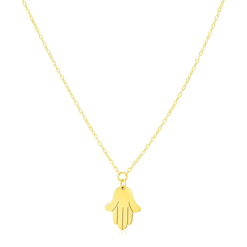 An image displaying 14K Yellow Gold Hand of Hamsa Necklace by Orca Market