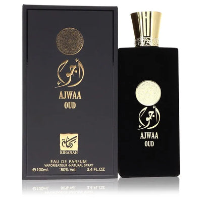 An image displaying Ajwaa Oud by Rihanah Eau De Parfum Spray 3.4 oz for Men by Rihanah