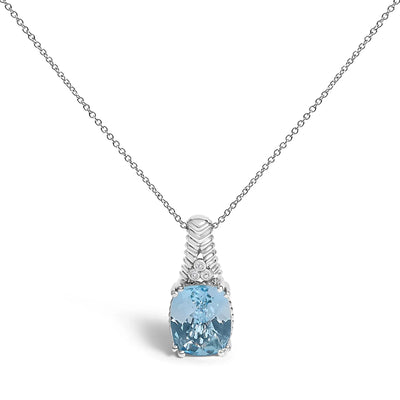 An image displaying .925 Sterling Silver Blue Topaz and Diamond Accent Textured Pendant Necklace - 18" Inches by Infinite Jewels
