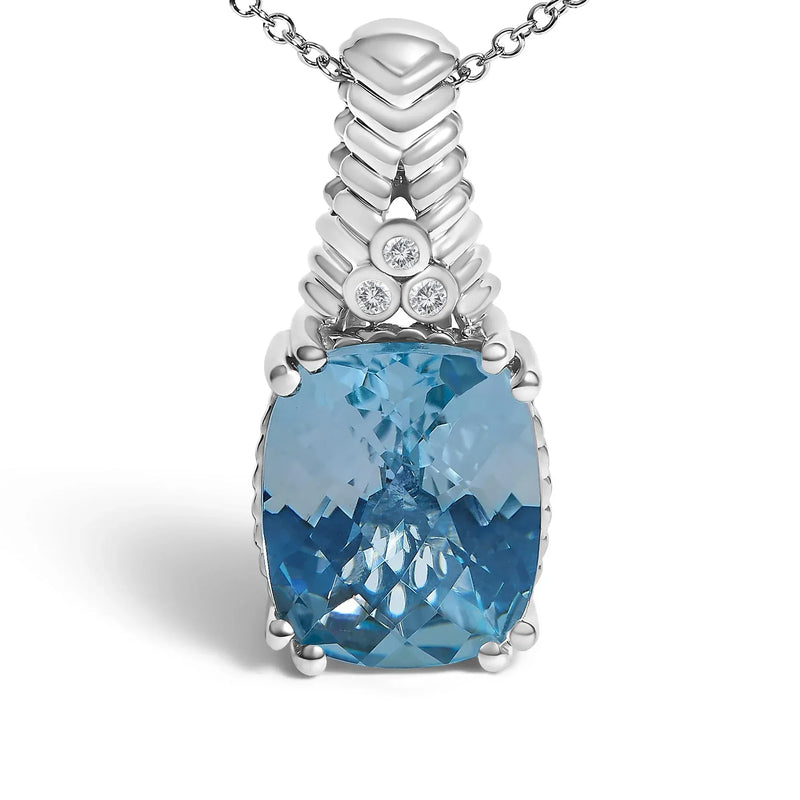An image displaying .925 Sterling Silver Blue Topaz and Diamond Accent Textured Pendant Necklace - 18" Inches by Infinite Jewels
