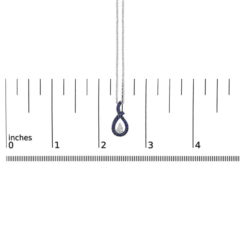 An image displaying .925 Sterling Silver Created Blue and White Sapphire Teardrop Shaped Pendant Necklace - 18" Inches by Infinite Jewels