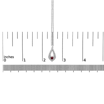 An image displaying .925 Sterling Silver Created Red Ruby and White Sapphire Pear Shaped Pendant Necklace - 18" Inches by Infinite Jewels