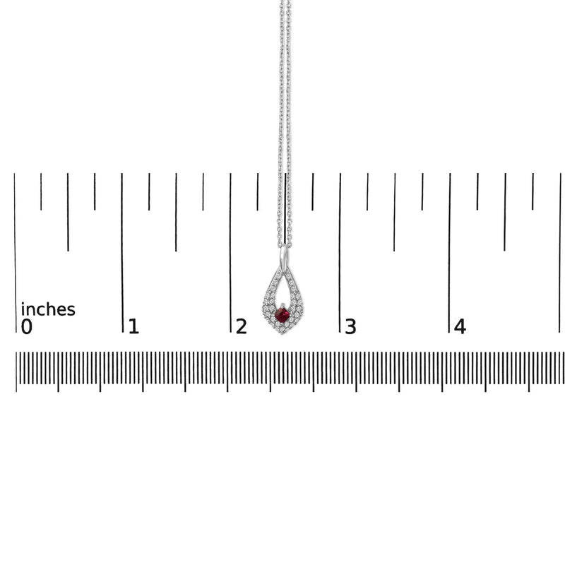 An image displaying .925 Sterling Silver Created Red Ruby and White Sapphire Pear Shaped Pendant Necklace - 18" Inches by Infinite Jewels