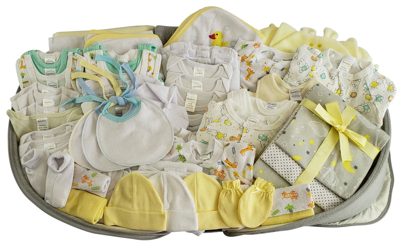 An image displaying Unisex 80 Piece Baby Clothing Starter Set With Diaper Bag by Bambini