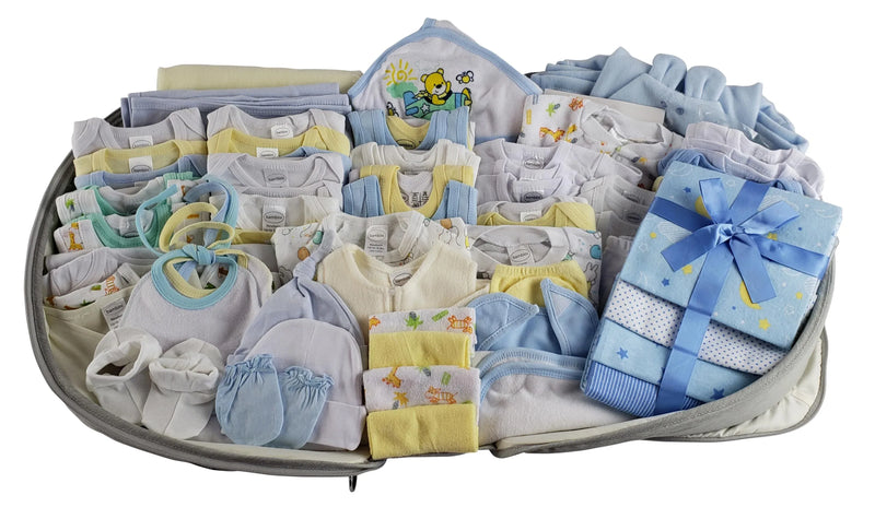 An image displaying Unisex 80 Piece Baby Clothing Starter Set With Diaper Bag by Bambini