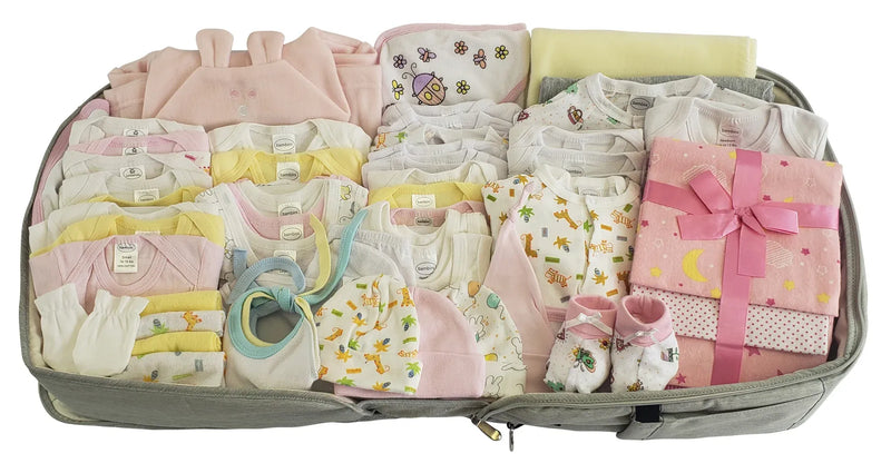 An image displaying Unisex 62 Piece Baby Clothing Starter Set With Diaper Bag by Bambini