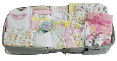 An image displaying Girls 44 Piece Baby Clothing Starter Set With Diaper Bag by Bambini