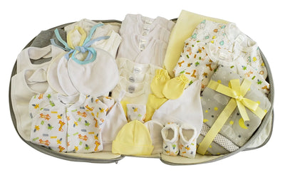 An image displaying Girls 44 Piece Baby Clothing Starter Set With Diaper Bag by Bambini