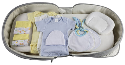 An image displaying Boys 12 Piece Baby Clothing Starter Set With Diaper Bag by Bambini