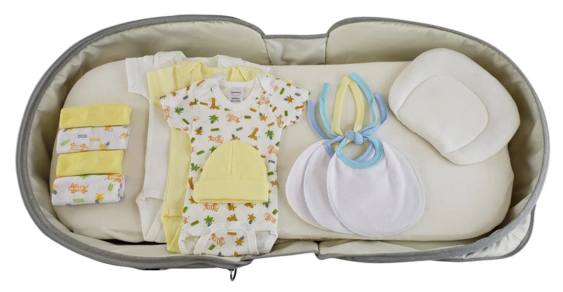 An image displaying Boys 12 Piece Baby Clothing Starter Set With Diaper Bag by Bambini