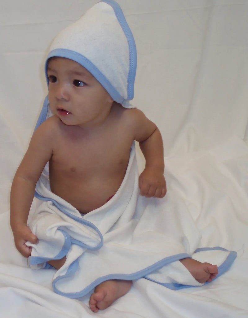 An image displaying Hooded Towel With Yellow Binding And Screen Prints by Bambini