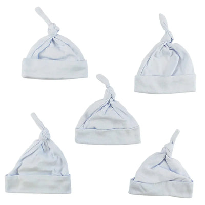 An image displaying Blue Knotted Baby Cap (pack Of 5) by Bambini