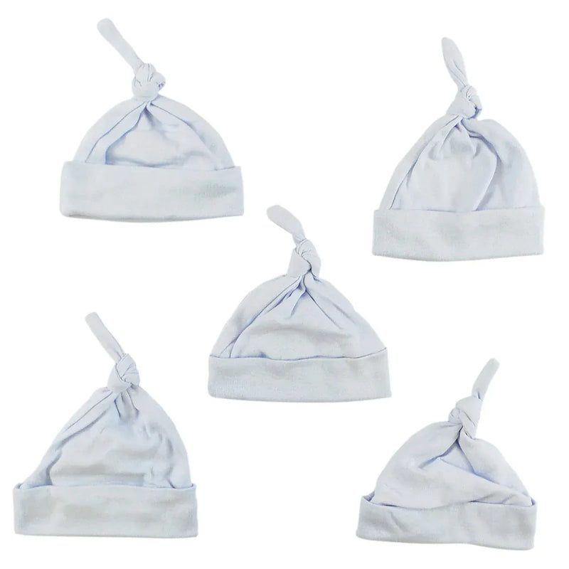 An image displaying Blue Knotted Baby Cap (pack Of 5) by Bambini