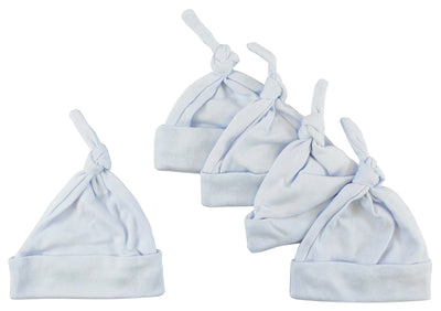 An image displaying Blue Knotted Baby Cap (pack Of 5) by Bambini