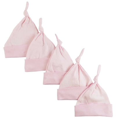 An image displaying Pink Knotted Baby Cap (pack Of 5) by Bambini