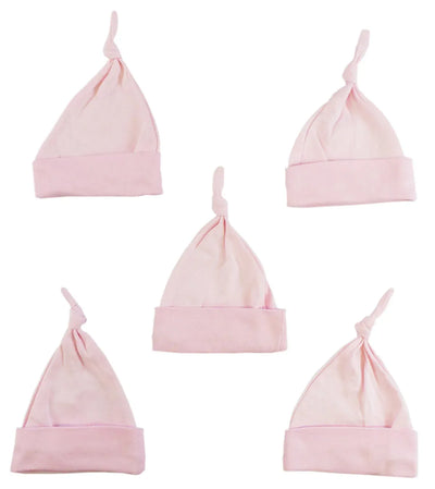 An image displaying Pink Knotted Baby Cap (pack Of 5) by Bambini