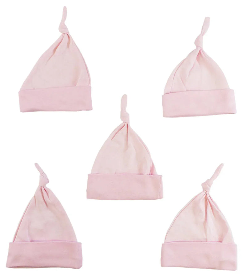 An image displaying Pink Knotted Baby Cap (pack Of 5) by Bambini