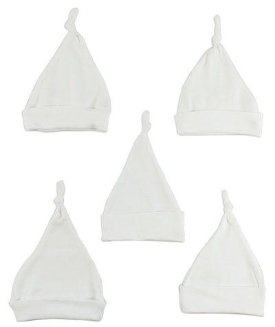 An image displaying White Knotted Baby Cap (pack Of 5) by Bambini