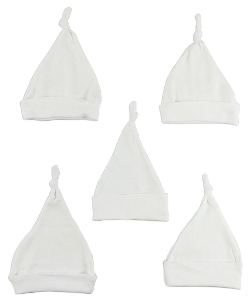 An image displaying White Knotted Baby Cap (pack Of 5) by Bambini