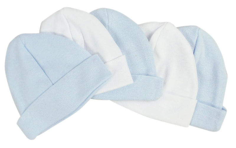 An image displaying Blue & White Baby Caps (pack Of 5) by Bambini
