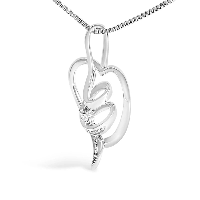 An image displaying Espira 10K White Gold .03 Cttw Diamond-Accented Round-Cut Diamond Swirl Open Heart 18" Pendant Necklace (I-J Color, I2-I3 Clarity) by Infinite Jewels