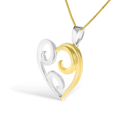An image displaying 10K Yellow Gold Over .925 Sterling Silver Open Heart with Swirls 18" Box Chain Pendant Necklace by Infinite Jewels