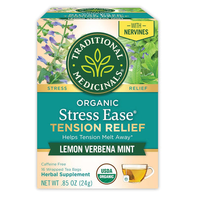 An image displaying Traditional Medicinals Relaxation Tea - Stress Ease Lemon Verbena Mint - Case Of 6 - 16 Bags by Traditional Medicinals