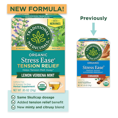 An image displaying Traditional Medicinals Relaxation Tea - Stress Ease Lemon Verbena Mint - Case Of 6 - 16 Bags by Traditional Medicinals