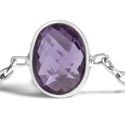 An image displaying .925 Sterling Silver Bezel Set Purple Amethyst 5 Station Adjustable Bolo Bracelet by Infinite Jewels