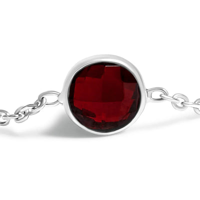 An image displaying .925 Sterling Silver Bezel Set Red Garnet 5 Station Adjustable Bolo Bracelet by Infinite Jewels