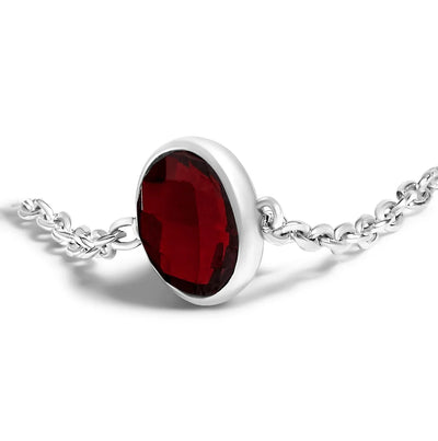 An image displaying .925 Sterling Silver Bezel Set Red Garnet 5 Station Adjustable Bolo Bracelet by Infinite Jewels