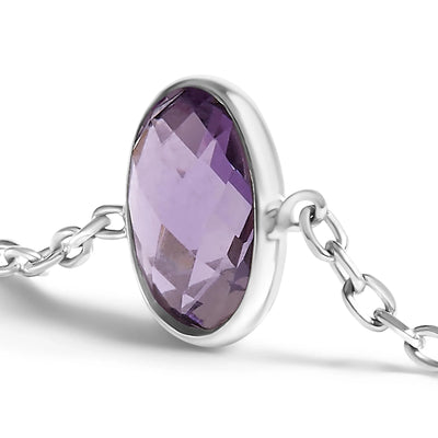 An image displaying .925 Sterling Silver Bezel Set Purple Amethyst 5 Station Adjustable Bolo Bracelet by Infinite Jewels