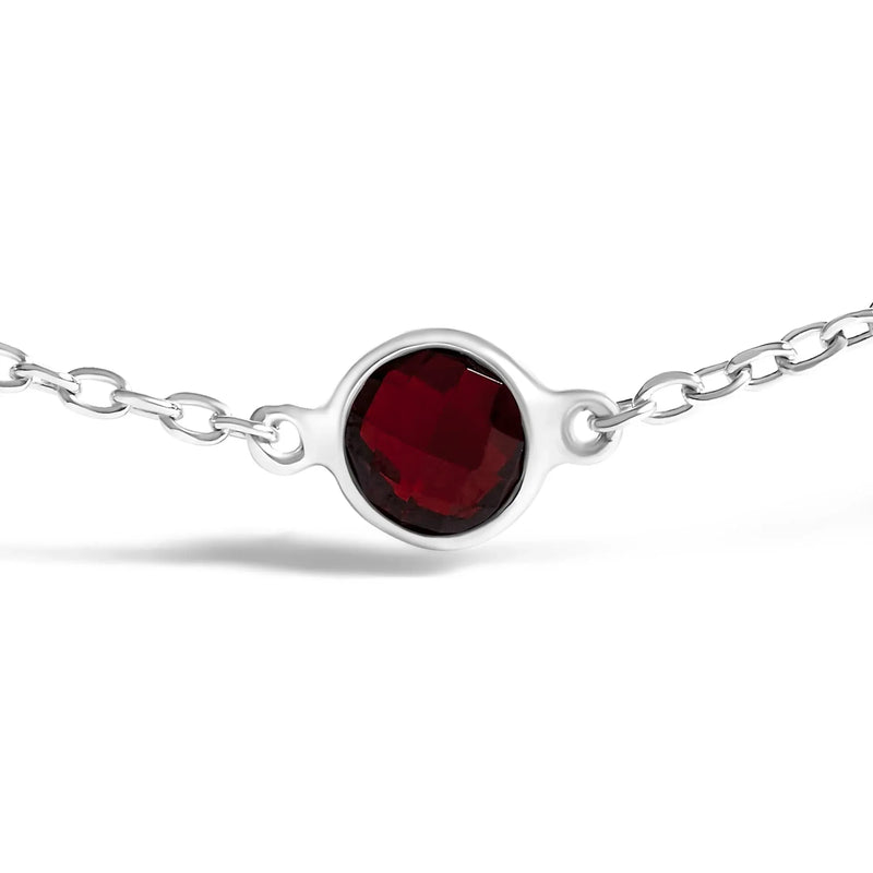 An image displaying .925 Sterling Silver Bezel Set Red Garnet 5 Station Adjustable Bolo Bracelet by Infinite Jewels