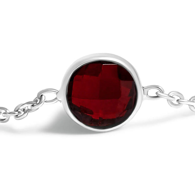 An image displaying .925 Sterling Silver Bezel Set Red Garnet 5 Station Adjustable Bolo Bracelet by Infinite Jewels