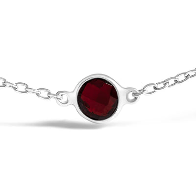 An image displaying .925 Sterling Silver Bezel Set Red Garnet 5 Station Adjustable Bolo Bracelet by Infinite Jewels