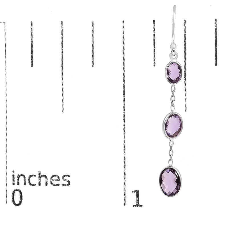 An image displaying .925 Sterling Silver Checkerboard Cut Oval Purple Amethyst 2" Inch Drop and Dangle Earrings by Infinite Jewels