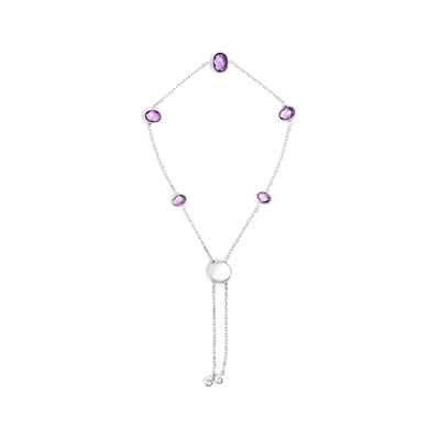 An image displaying .925 Sterling Silver Bezel Set Purple Amethyst 5 Station Adjustable Bolo Bracelet by Infinite Jewels