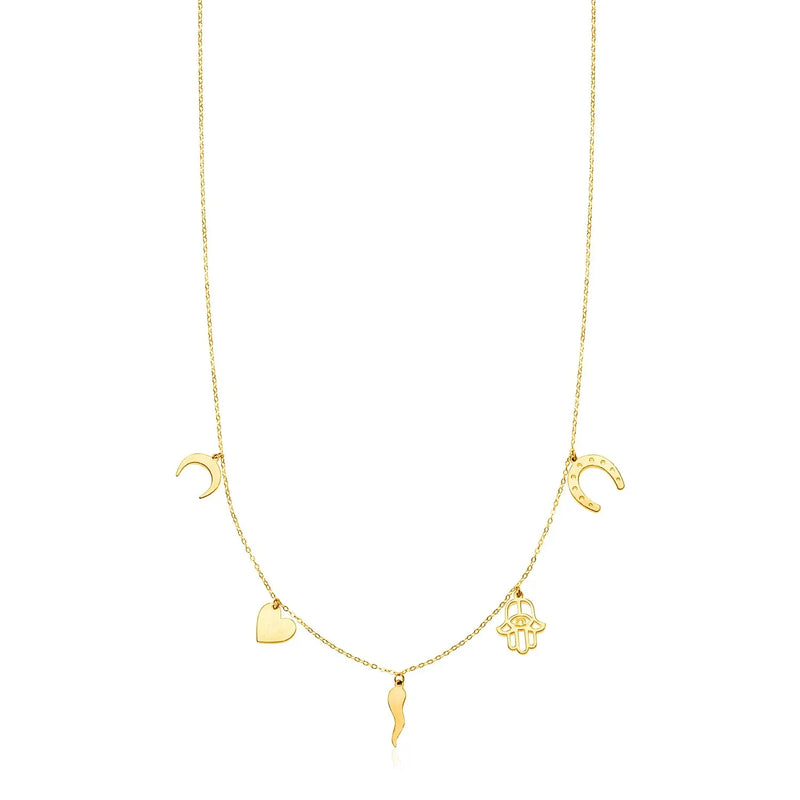 An image displaying 14K Yellow Gold Necklace with Polished Charms by Orca Market