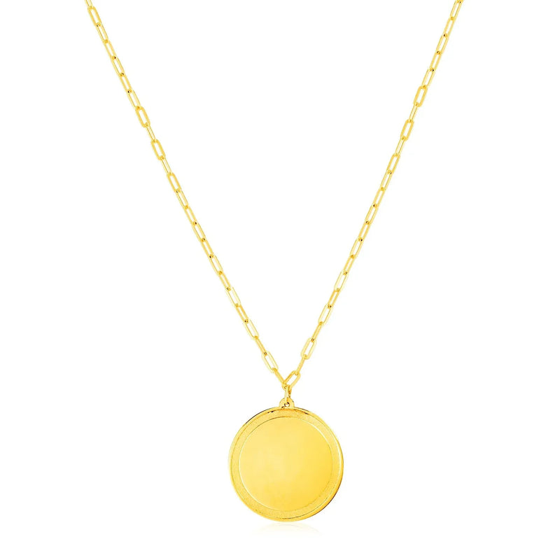 An image displaying 14K Yellow Gold Round Tag Necklace by Orca Market