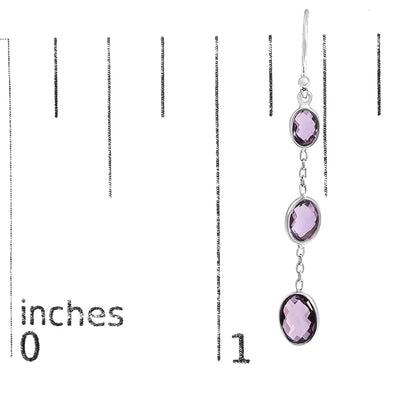 An image displaying .925 Sterling Silver Checkerboard Cut Oval Purple Amethyst 2" Inch Drop and Dangle Earrings by Infinite Jewels